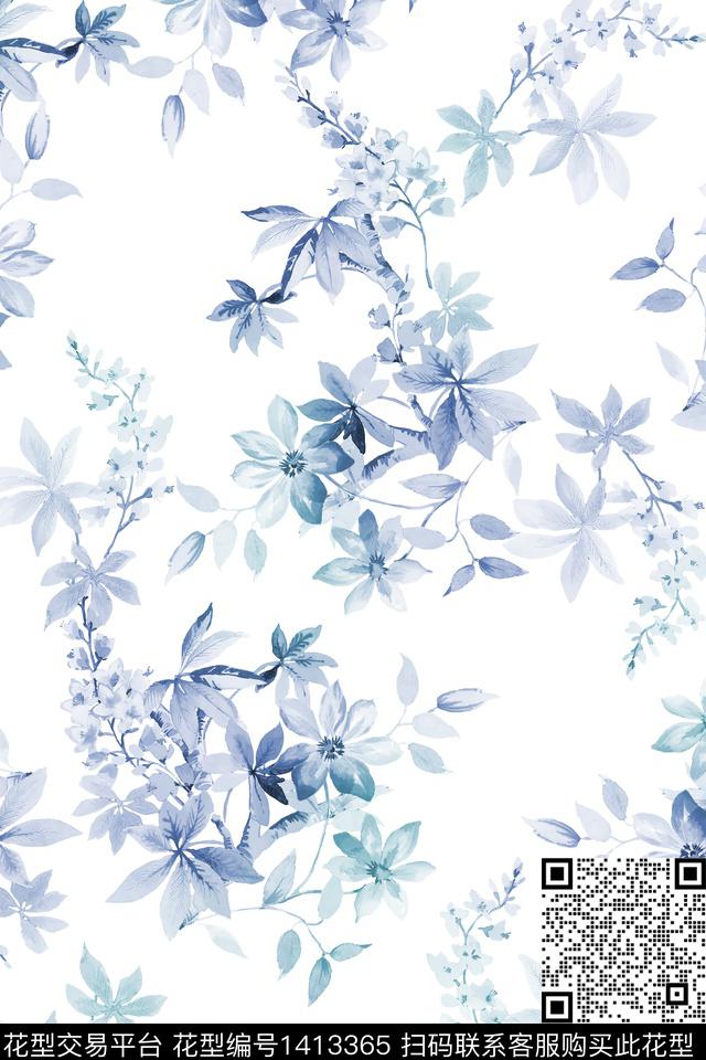 清爽底花卉花卉大牌风数码印花华亿平台下载（图片编号: 1413365） - 瓦栏（Walan）