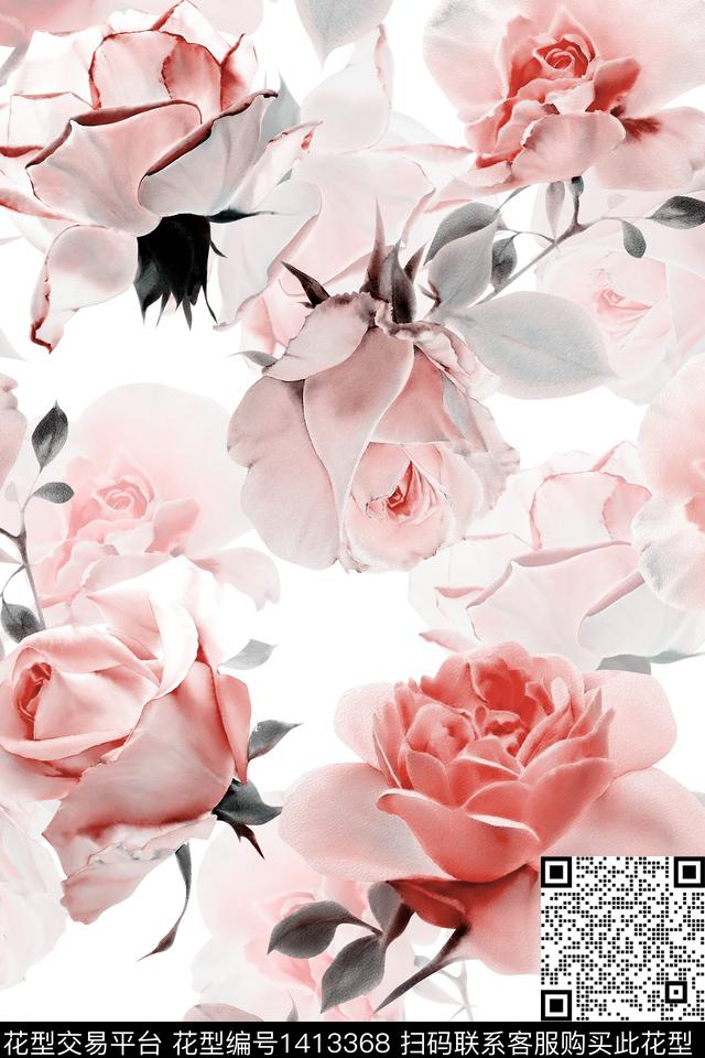 清爽底花卉花卉大牌风数码印花华亿平台下载（图片编号: 1413368） - 瓦栏（Walan）