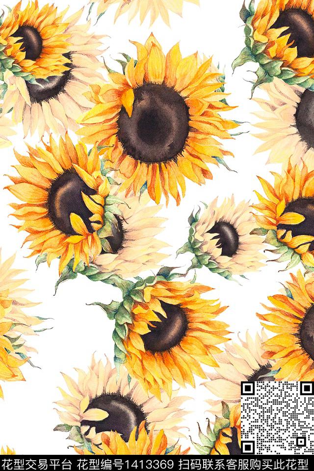 清爽底花卉花卉大牌风数码印花华亿平台下载（图片编号: 1413369） - 瓦栏（Walan）