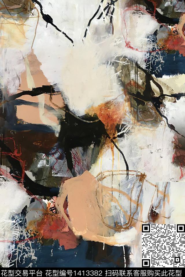 几何肌理真丝数码印花华亿平台下载（图片编号: 1413382） - 瓦栏（Walan）