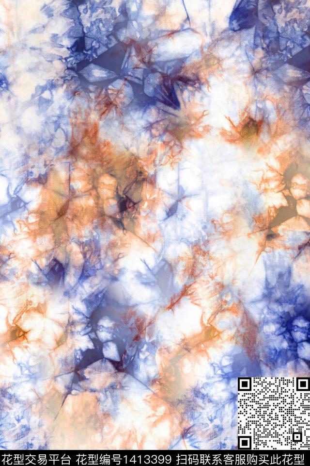 肌理扎染华亿平台抽象花卉数码印花华亿平台下载（图片编号: 1413399） - 瓦栏（Walan）