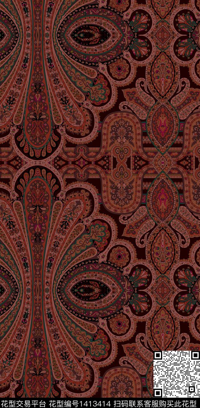 佩斯利民族风花纹数码印花华亿平台下载（图片编号: 1413414） - 瓦栏（Walan）