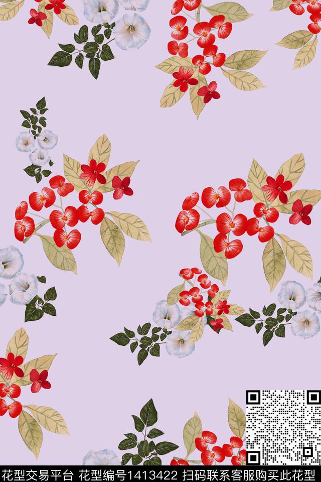 绿植树叶花卉大牌风数码印花华亿平台下载（图片编号: 1413422） - 瓦栏（Walan）