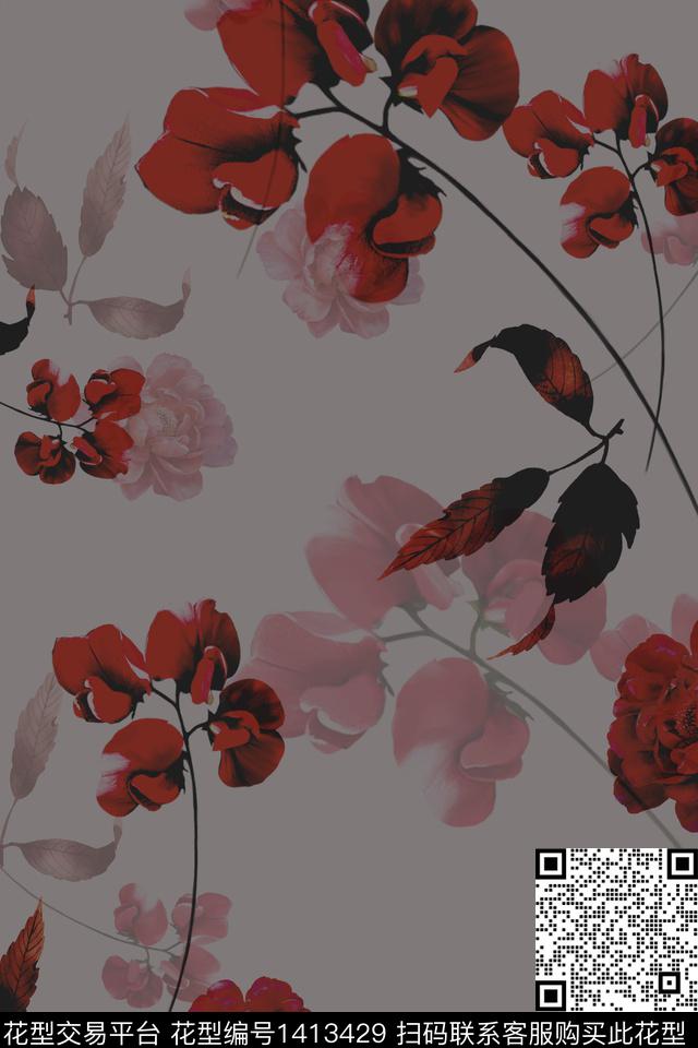 花卉大牌风小清新数码印花华亿平台下载（图片编号: 1413429） - 瓦栏（Walan）