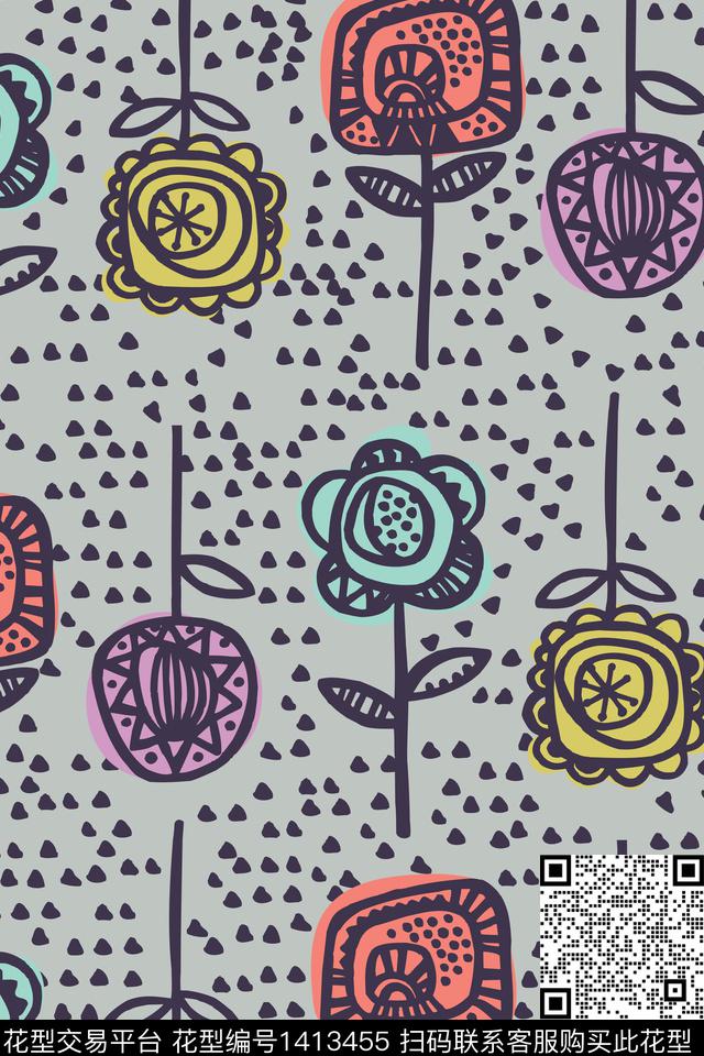 花卉大牌风卡通数码印花华亿平台下载（图片编号: 1413455） - 瓦栏（Walan）