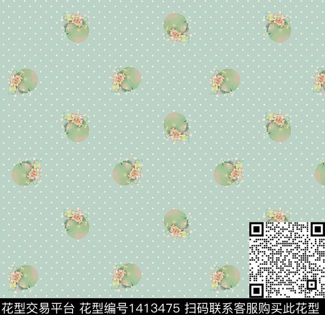 几何荷花花卉传统印花华亿平台下载（图片编号: 1413475） - 瓦栏（Walan）