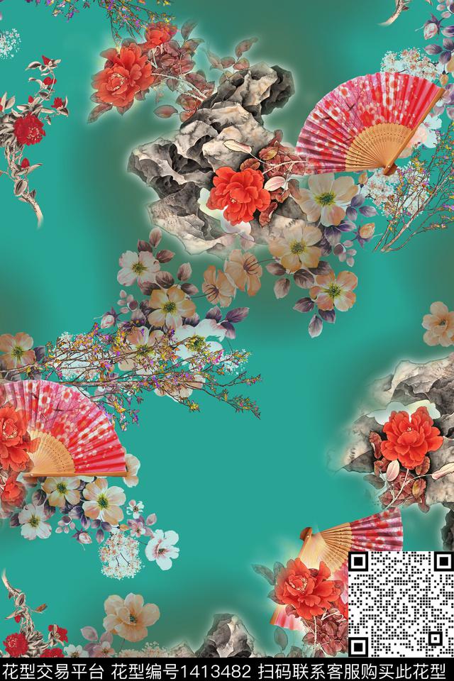 女装花卉旗袍数码印花华亿平台下载（图片编号: 1413482） - 瓦栏（Walan）