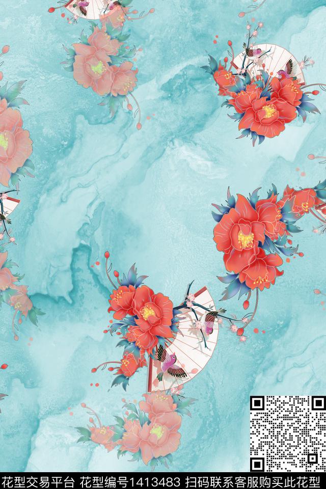 女装花卉旗袍数码印花华亿平台下载（图片编号: 1413483） - 瓦栏（Walan）