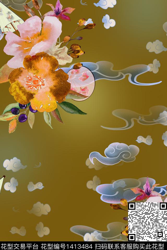 女装花卉旗袍数码印花华亿平台下载（图片编号: 1413484） - 瓦栏（Walan）