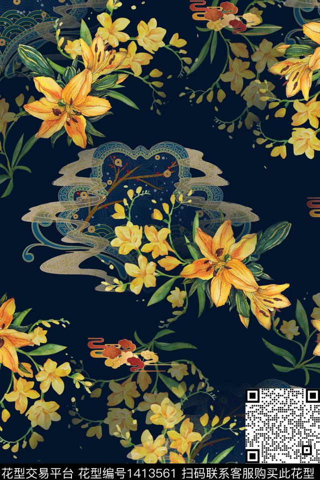 民族花卉定位花花卉数码印花华亿平台下载（图片编号: 1413561） - 瓦栏（Walan）
