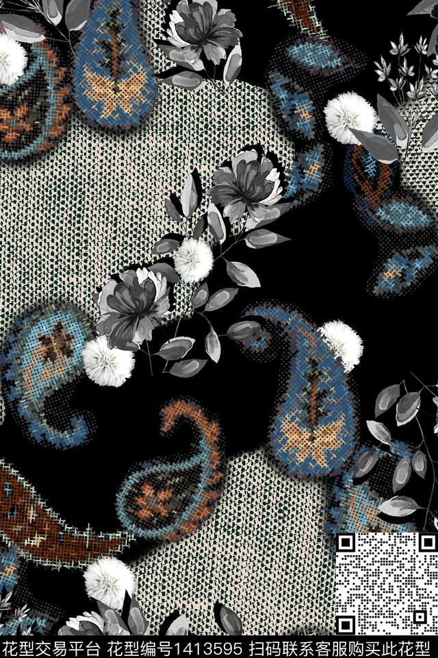 佩斯利花卉布纹数码印花华亿平台下载（图片编号: 1413595） - 瓦栏（Walan）