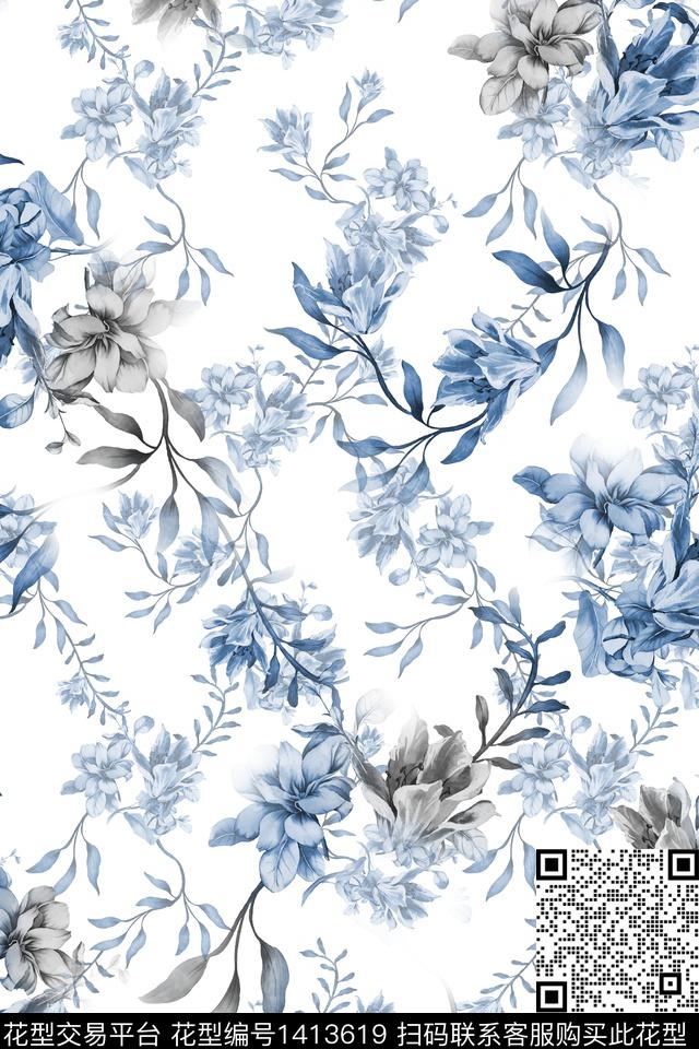 清爽底花卉花卉大牌风数码印花华亿平台下载（图片编号: 1413619） - 瓦栏（Walan）