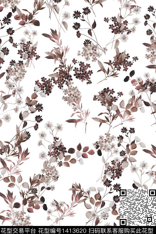 清爽底花卉花卉大牌风数码印花华亿平台下载（图片编号: 1413620） - 瓦栏（Walan）