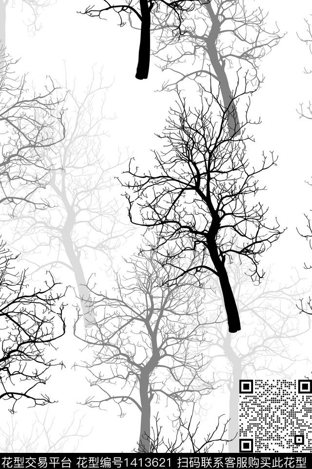 树枝花卉大牌风数码印花华亿平台下载（图片编号: 1413621） - 瓦栏（Walan）