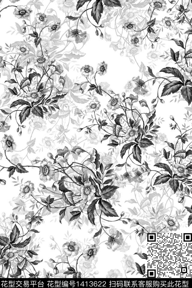 清爽底花卉花卉大牌风数码印花华亿平台下载（图片编号: 1413622） - 瓦栏（Walan）