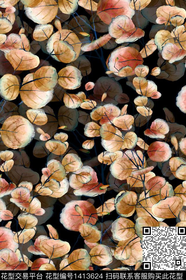 绿植树叶花卉大牌风数码印花华亿平台下载（图片编号: 1413624） - 瓦栏（Walan）