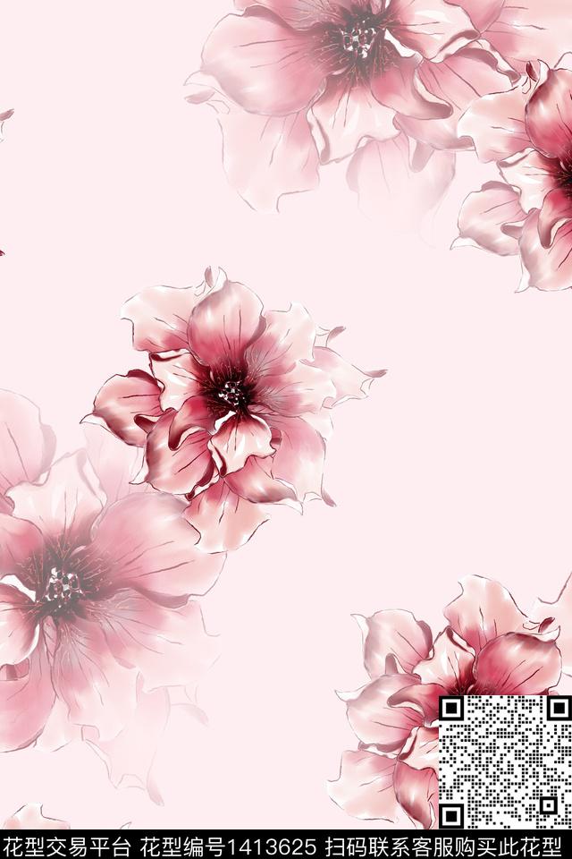 清爽底花卉花卉大牌风数码印花华亿平台下载（图片编号: 1413625） - 瓦栏（Walan）