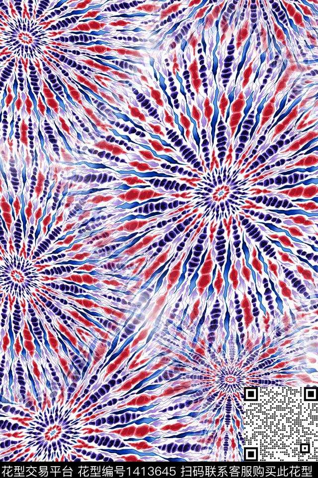 民族花卉几何扎染华亿平台数码印花华亿平台下载（图片编号: 1413645） - 瓦栏（Walan）