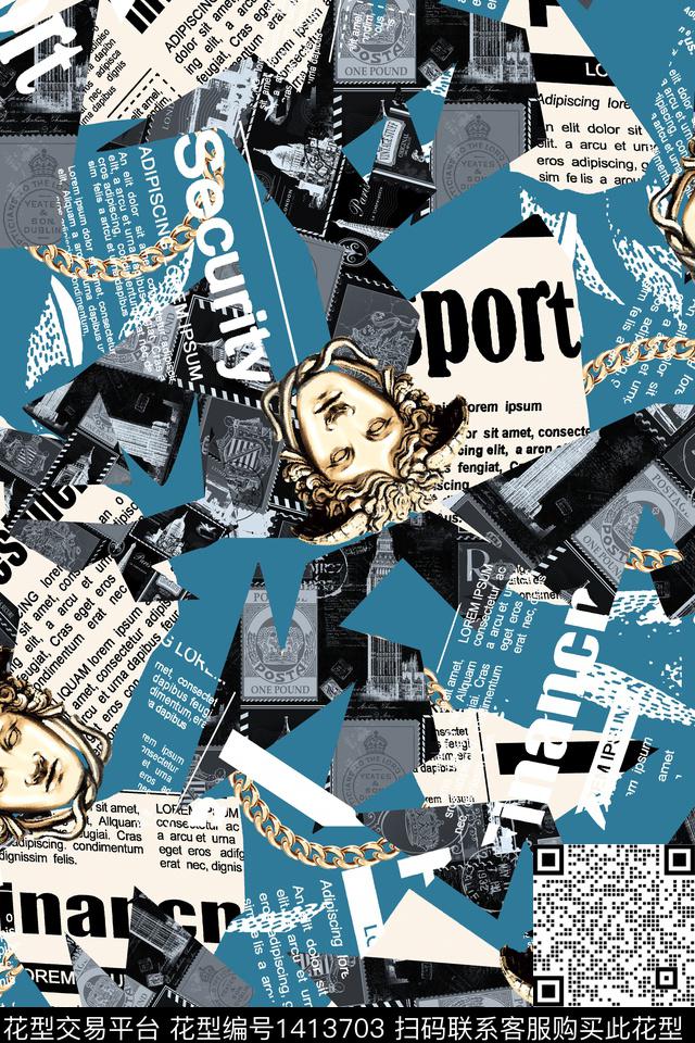 几何链条香云纱数码印花华亿平台下载（图片编号: 1413703） - 瓦栏（Walan）