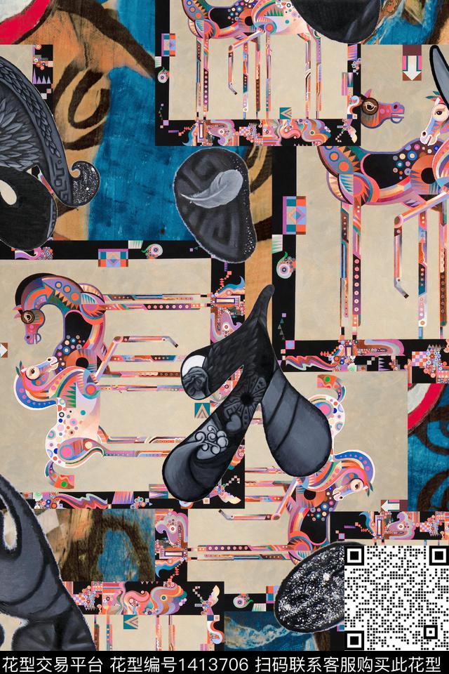 几何香云纱真丝数码印花华亿平台下载（图片编号: 1413706） - 瓦栏（Walan）