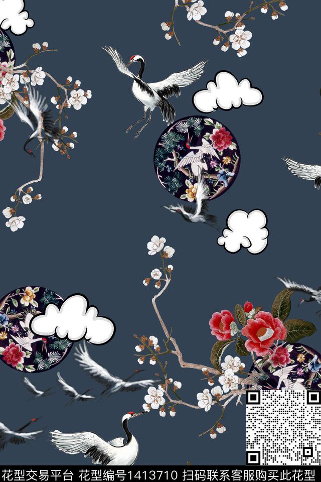 花卉旗袍香云纱数码印花华亿平台下载（图片编号: 1413710） - 瓦栏（Walan）