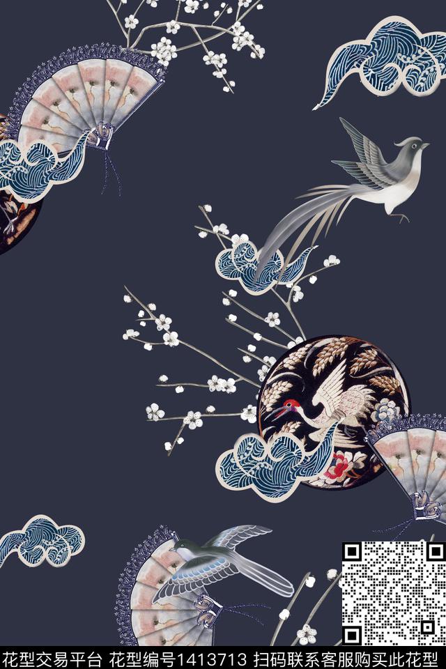 花卉旗袍香云纱数码印花华亿平台下载（图片编号: 1413713） - 瓦栏（Walan）