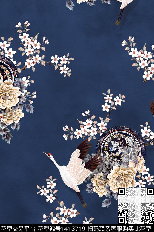 花卉旗袍香云纱数码印花华亿平台下载（图片编号: 1413719） - 瓦栏（Walan）