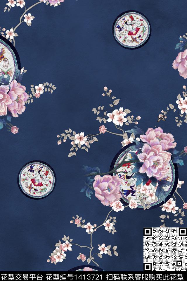 花卉旗袍香云纱数码印花华亿平台下载（图片编号: 1413721） - 瓦栏（Walan）