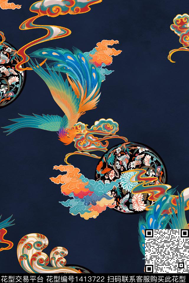 花卉旗袍香云纱数码印花华亿平台下载（图片编号: 1413722） - 瓦栏（Walan）