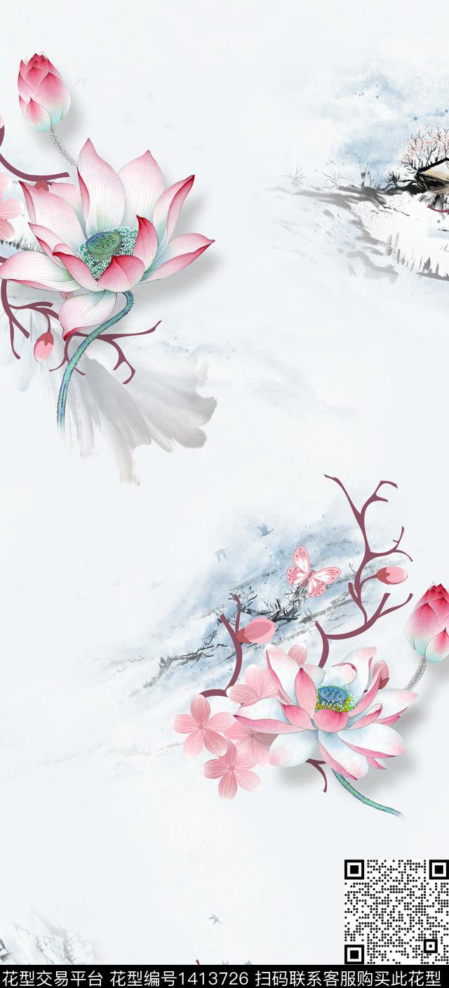 花卉旗袍真丝数码印花华亿平台下载（图片编号: 1413726） - 瓦栏（Walan）