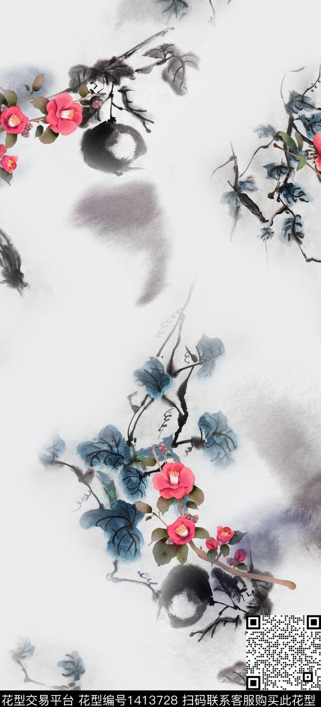 花卉旗袍真丝数码印花华亿平台下载（图片编号: 1413728） - 瓦栏（Walan）