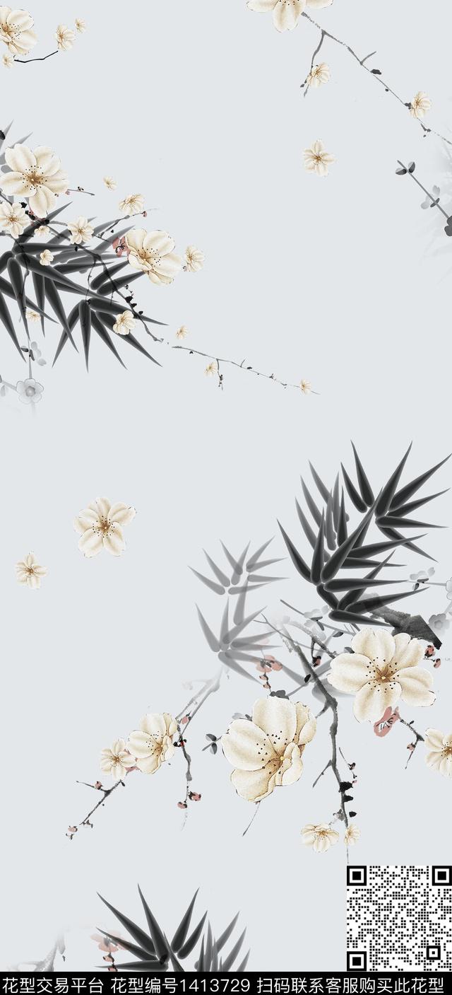 花卉旗袍真丝数码印花华亿平台下载（图片编号: 1413729） - 瓦栏（Walan）