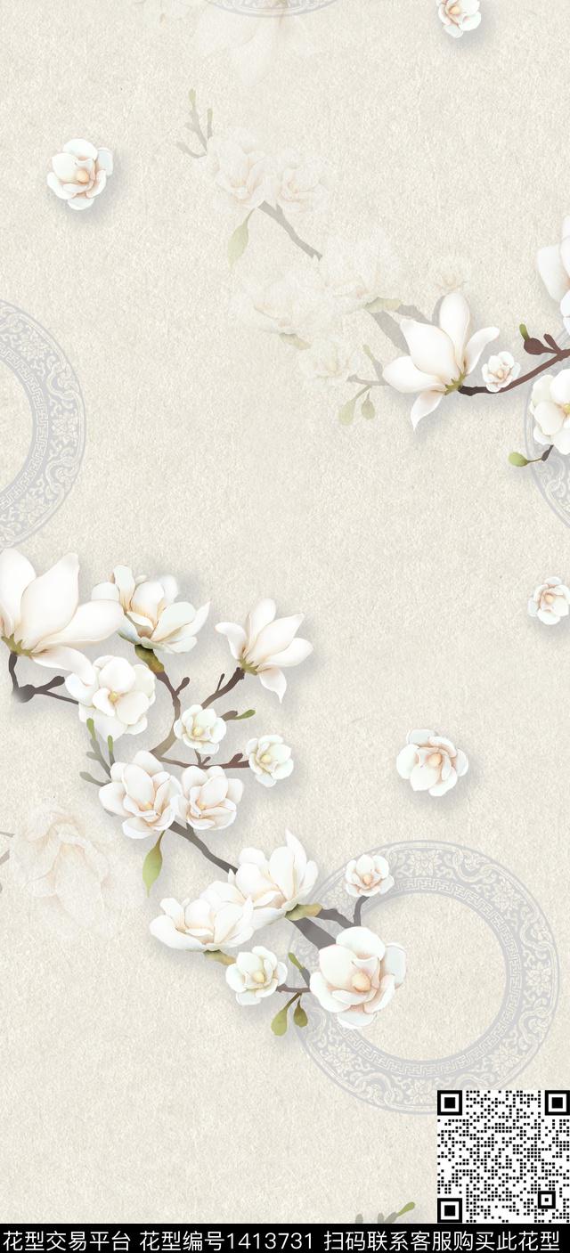 花卉旗袍真丝数码印花华亿平台下载（图片编号: 1413731） - 瓦栏（Walan）