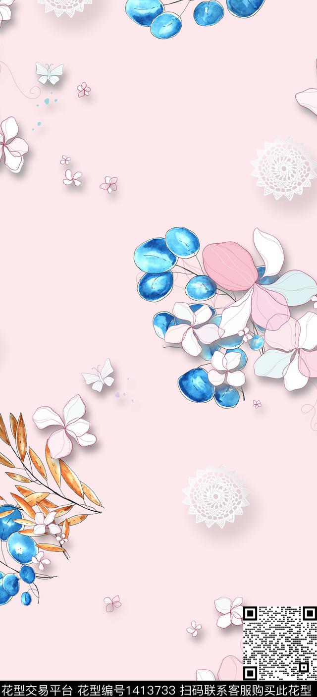 花卉旗袍真丝数码印花华亿平台下载（图片编号: 1413733） - 瓦栏（Walan）