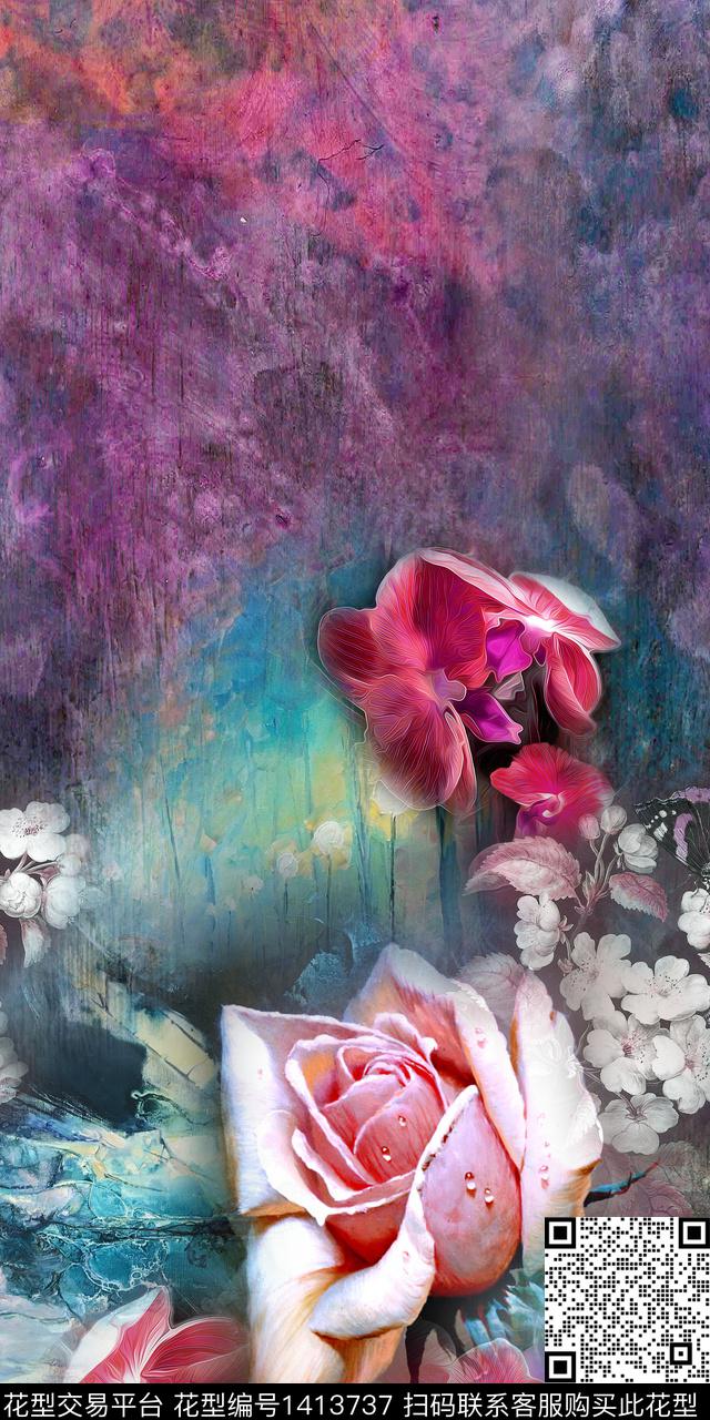 几何女装定位花花卉数码印花华亿平台下载（图片编号: 1413737） - 瓦栏（Walan）