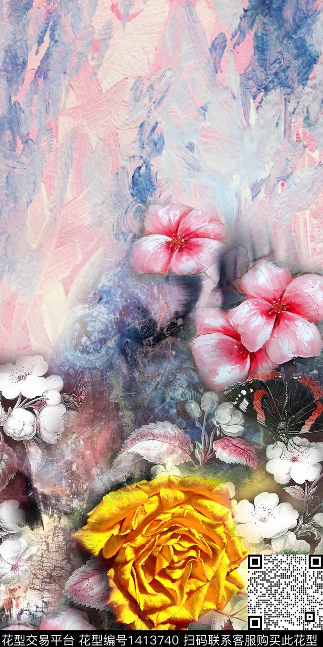 几何女装定位花花卉数码印花华亿平台下载（图片编号: 1413740） - 瓦栏（Walan）