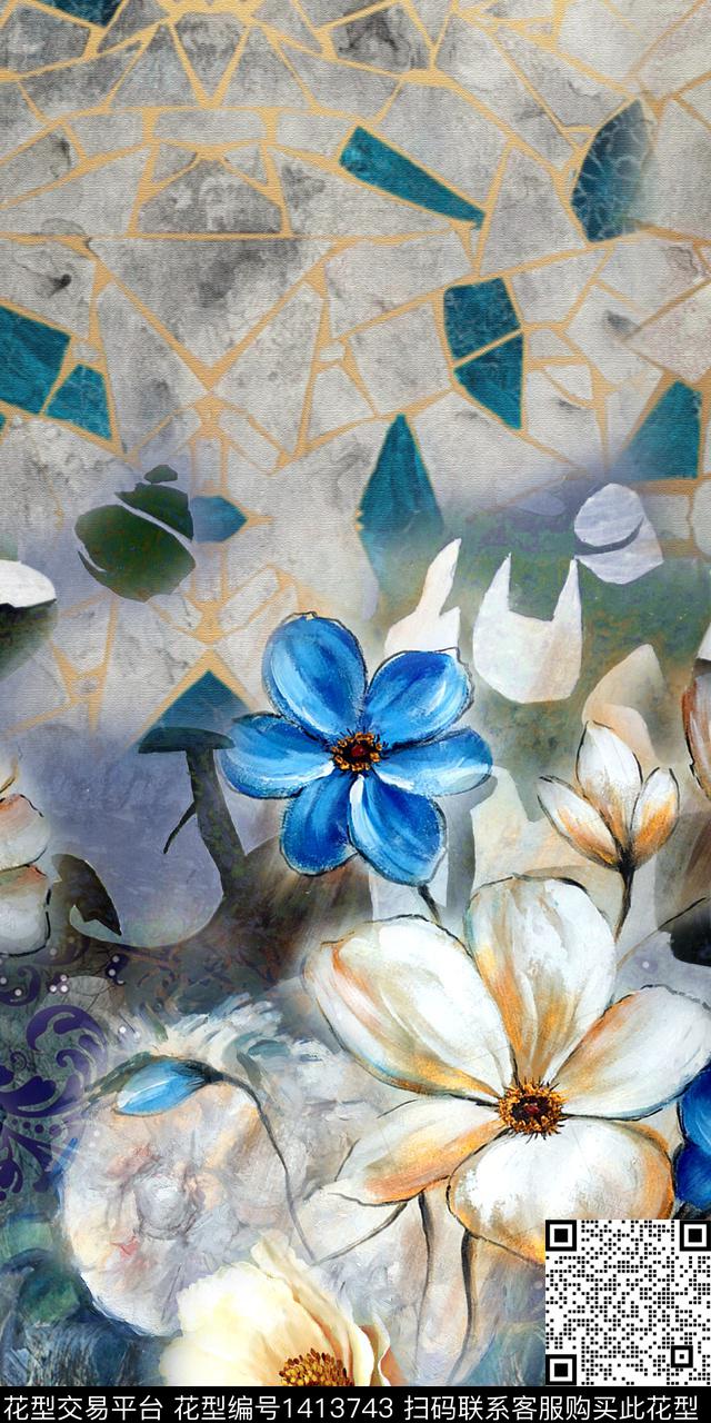 几何女装定位花花卉数码印花华亿平台下载（图片编号: 1413743） - 瓦栏（Walan）