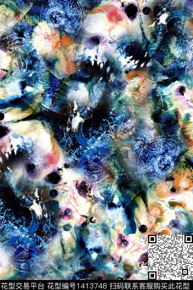 几何肌理香云纱数码印花华亿平台下载（图片编号: 1413748） - 瓦栏（Walan）