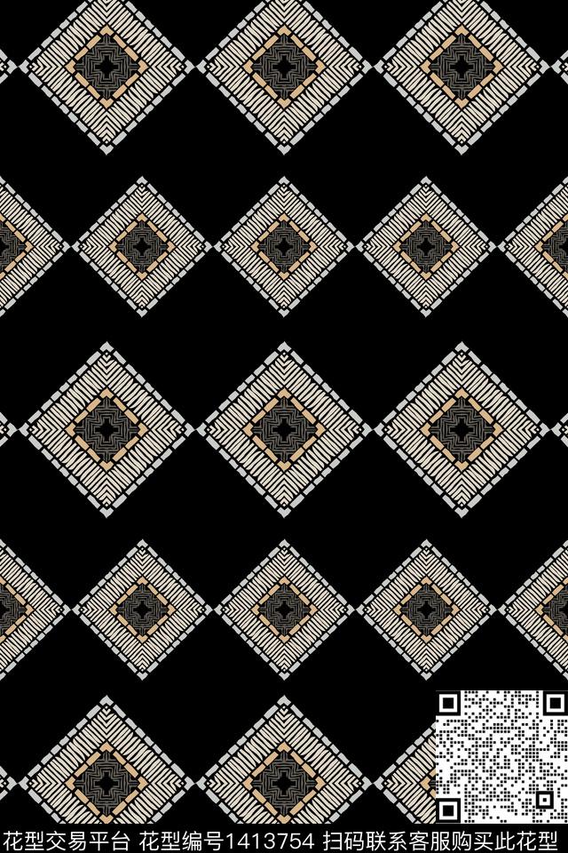 线条几何格子数码印花华亿平台下载（图片编号: 1413754） - 瓦栏（Walan）