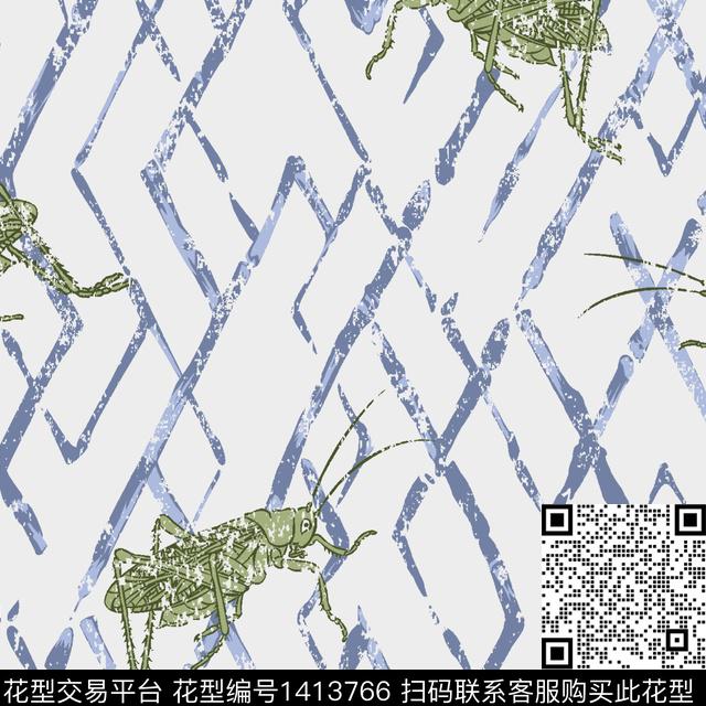 几何昆虫趣味传统印花华亿平台下载（图片编号: 1413766） - 瓦栏（Walan）