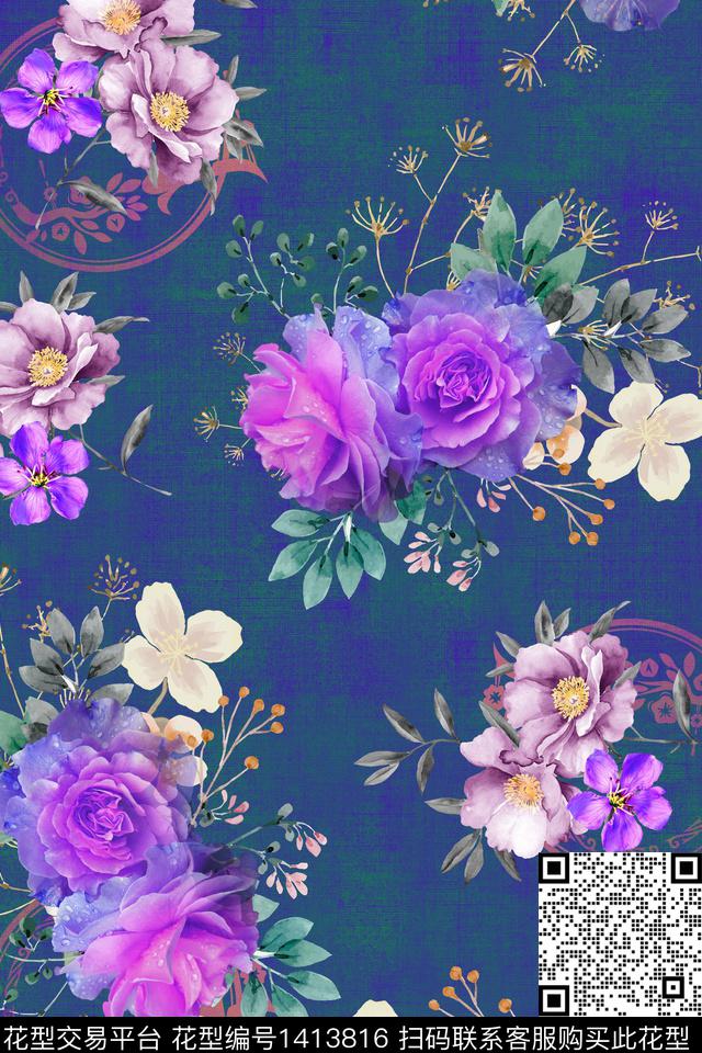 定位花绿植树叶花卉数码印花华亿平台下载（图片编号: 1413816） - 瓦栏（Walan）