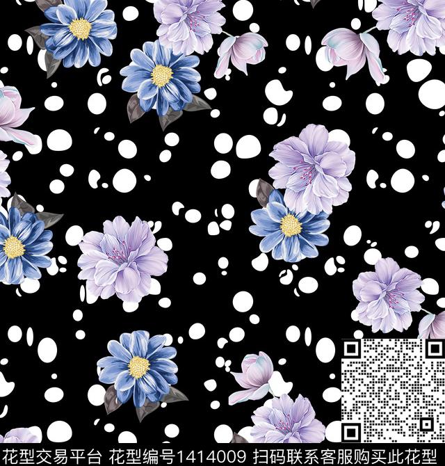 连衣裙女装花卉数码印花华亿平台下载（图片编号: 1414009） - 瓦栏（Walan）