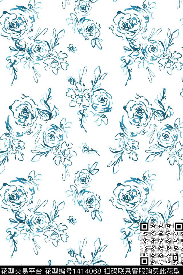 花卉大牌风小清新数码印花华亿平台下载（图片编号: 1414068） - 瓦栏（Walan）