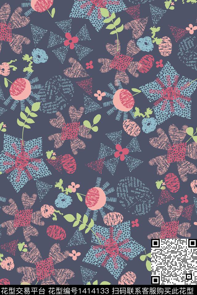花卉大牌风卡通数码印花华亿平台下载（图片编号: 1414133） - 瓦栏（Walan）