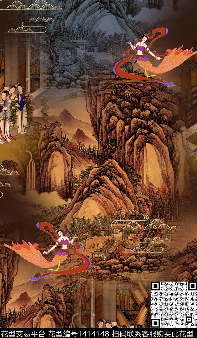 连衣裙香云纱中国风传统印花华亿平台下载（图片编号: 1414148） - 瓦栏（Walan）