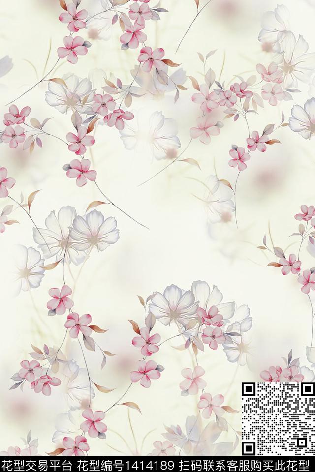 花卉小清新真丝数码印花华亿平台下载（图片编号: 1414189） - 瓦栏（Walan）