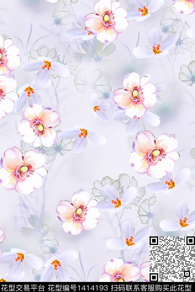 花卉小清新真丝数码印花华亿平台下载（图片编号: 1414193） - 瓦栏（Walan）