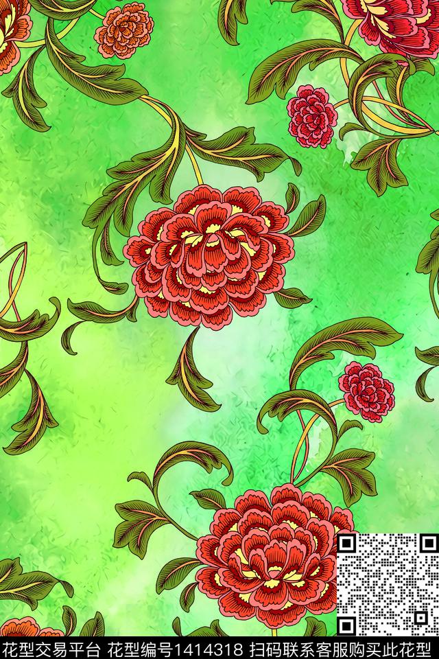 数码华亿平台复古花卉数码印花华亿平台下载（图片编号: 1414318） - 瓦栏（Walan）