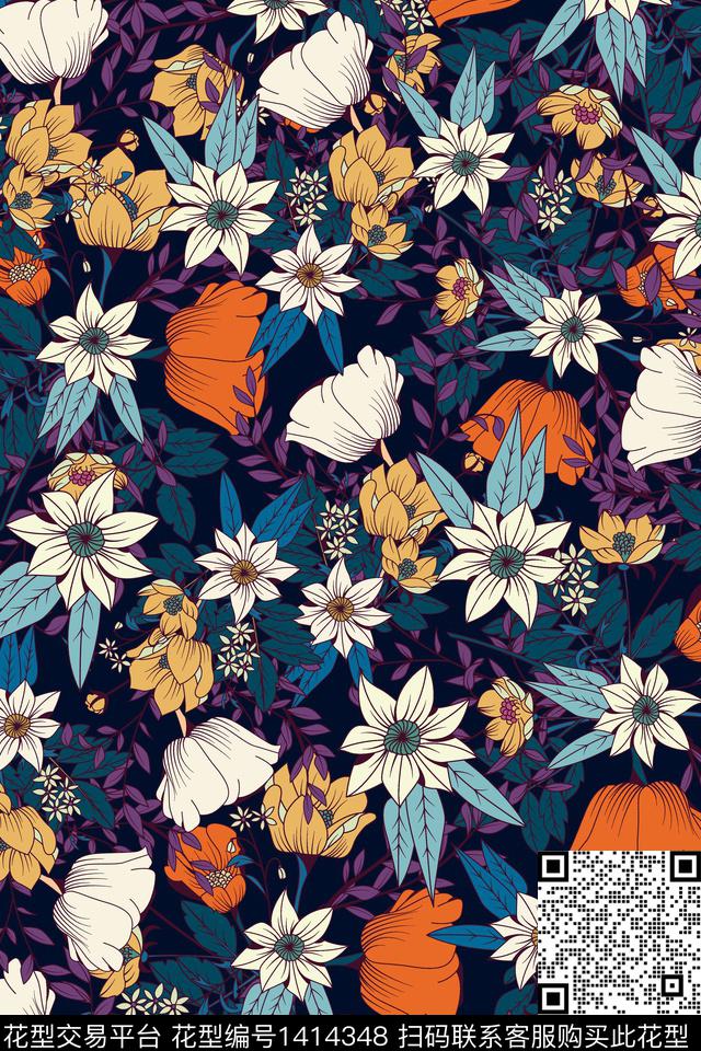 绿植树叶大牌风小清新传统印花华亿平台下载（图片编号: 1414348） - 瓦栏（Walan）