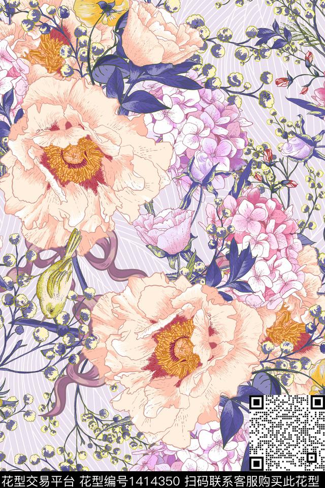 绿植树叶大牌风小清新传统印花华亿平台下载（图片编号: 1414350） - 瓦栏（Walan）